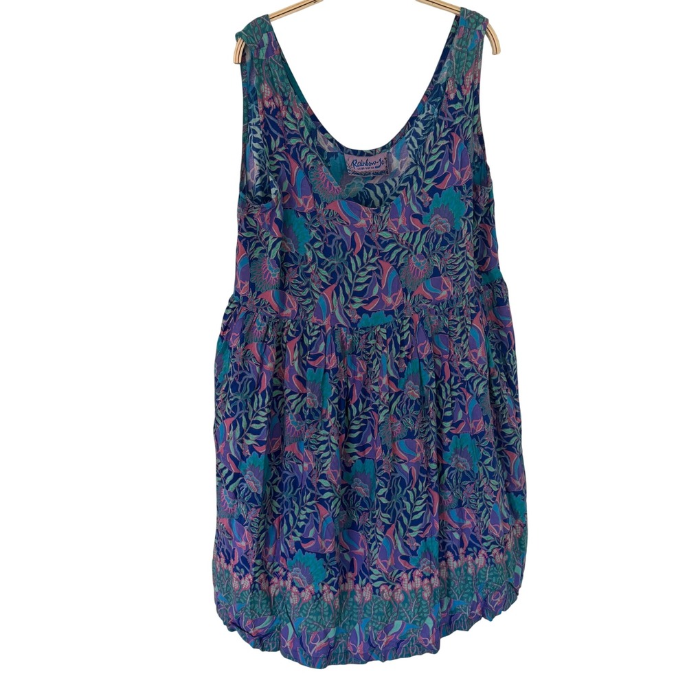 Rainbow-Jo Womens Rayon Blue Purple Tropical Fish Empire Waist Mini Dress XL
